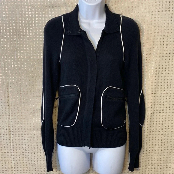 Armani Exchange Zip Up Knit Cárdigan Sweater with White Trim Detailing - Picture 1 of 8